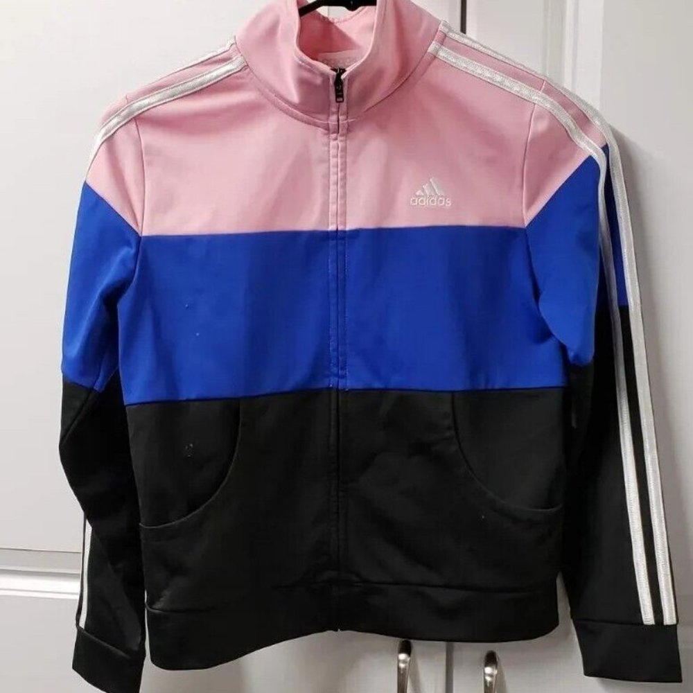 Adidas Girls Jacket Size: Large Full Zip Pink & Blue